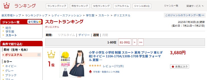 楽天ランキング1位　スカート